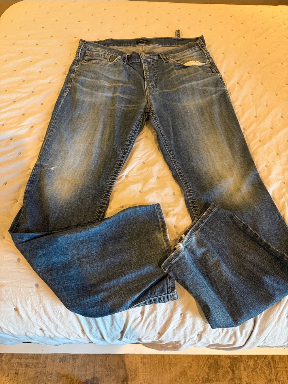 Silver Jeans Men's Distressed Blue Bootcut Jeans- Craig